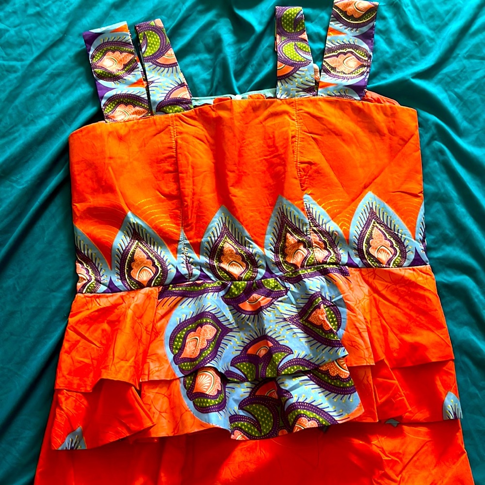coral and pink traditional African maxi skirt and top